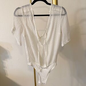 Abercrombie & Fitch White Textured Bodysuit